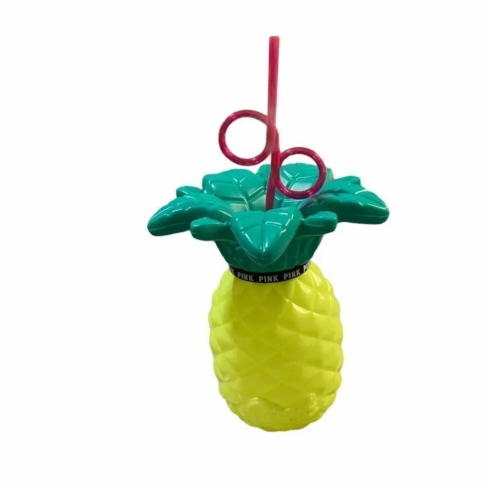 PINK Victorias Secret Pineapple Cup Mug Swirly Straw 3D Summer Tropical BPA Free